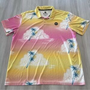 Duvin Polo Shirt Mens Medium Pink Yellow Floral Performance  Golf Size 2XL